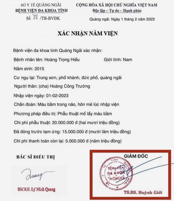 Quảng Ngãi xuất hiện “Giấy xác nhận nằm viện” giả mạo trên mạng xã hội -0