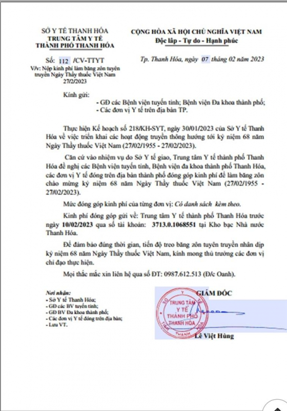 Lạ lùng công văn “xin tiền” các bệnh viện ở Thanh Hóa -0