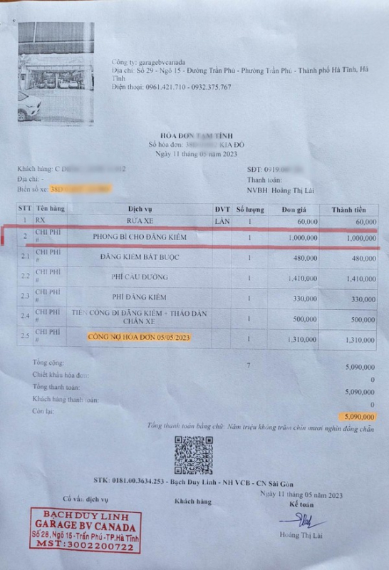 Công an kết luận vụ gara ô tô ghi hóa đơn “phong bì cho đăng kiểm