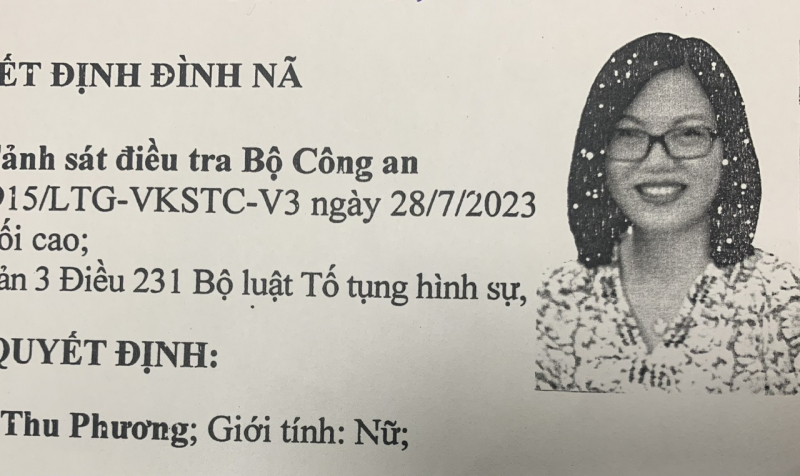 Thông báo đình nã đối với Nguyễn Thị Thu Phương -0