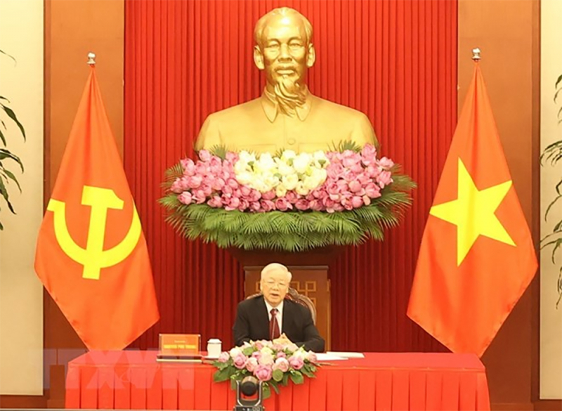 Tổng Bí thư điện đàm với Chủ tịch Đảng Nhân dân Campuchia -0