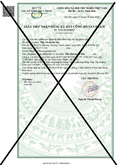 Phát hiện giấy tiếp nhận đăng ký công bố sản phẩm 
