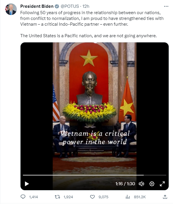 Tổng thống Hoa Kỳ đăng video gọi chuyến thăm Việt Nam là 