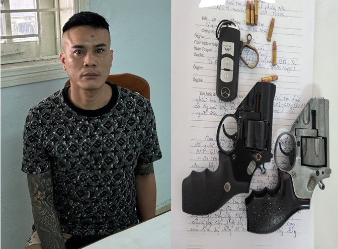 Đối tượng giang hồ cộm cán bị bắt giữ cùng 2 khẩu súng -0