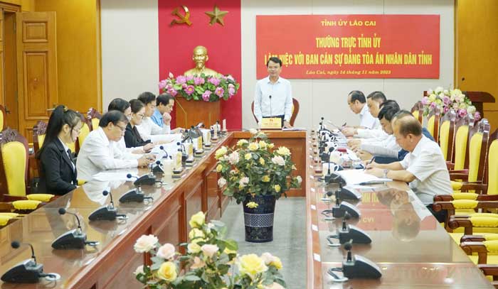 Bí thư Tỉnh ủy Lào Cai chủ trì buổi làm việc giữa Thường trực Tỉnh ủy với Ban Cán sự Đảng Tòa án nhân dân tỉnh Lào Cai -0