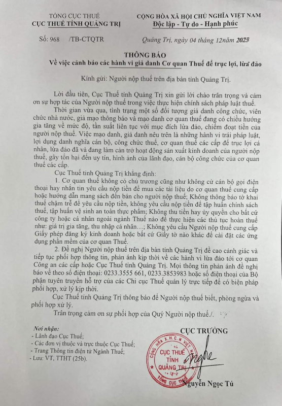Gia tăng tình trạng giả danh cán bộ, cơ quan thuế để lừa đảo -0