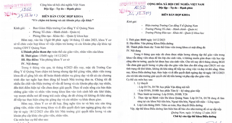 Nợ lượng, giáo viên Trường Cao đẳng Y tế Quảng Nam thông báo ngừng giảng dạy -0