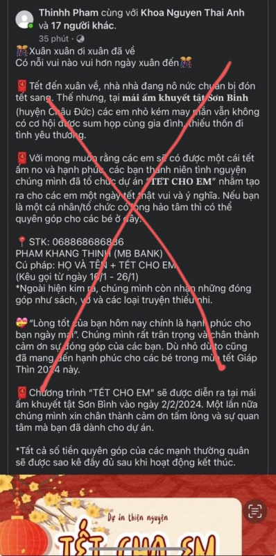 Xử lý đối tượng mạo nhận cơ sở nuôi dưỡng trẻ khuyết tật để kêu gọi ủng hộ tiền -0