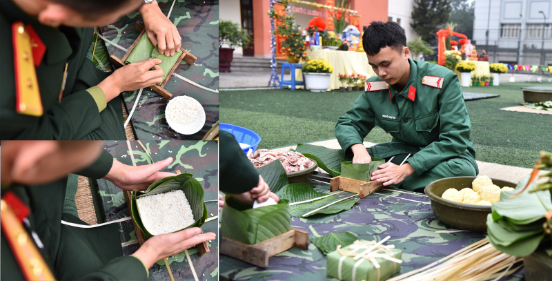Hàng trăm bộ đội tham gia hội thi gói bánh chưng -0