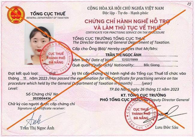Đà Nẵng cảnh báo giả chứng chỉ hành nghề dịch vụ làm thủ tục về thuế để lừa đảo -1