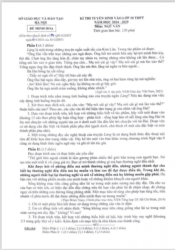 Hà Nội công bố cấu trúc, đề minh họa kỳ thi tuyển sinh vào lớp 10 -0