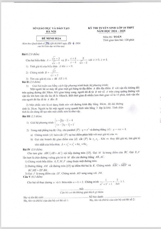 Hà Nội công bố cấu trúc, đề minh họa kỳ thi tuyển sinh vào lớp 10 -0