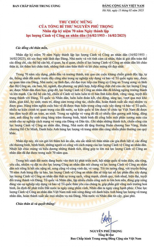 Tổng Bí thư Nguyễn Phú Trọng với CBCS lực lượng Cảnh vệ -0