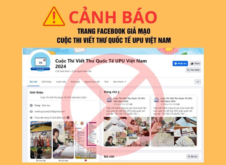 Cảnh báo về trang fanpage giả mạo Cuộc thi Viết thư quốc tế UPU tại Việt Nam -0