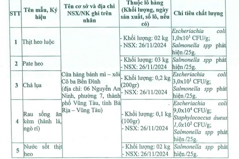 Vụ ngộ độc ở Vũng Tàu: Thực phẩm ở tiệm bánh mì Cô Ba Bến Đình đều nhiễm khuẩn -0