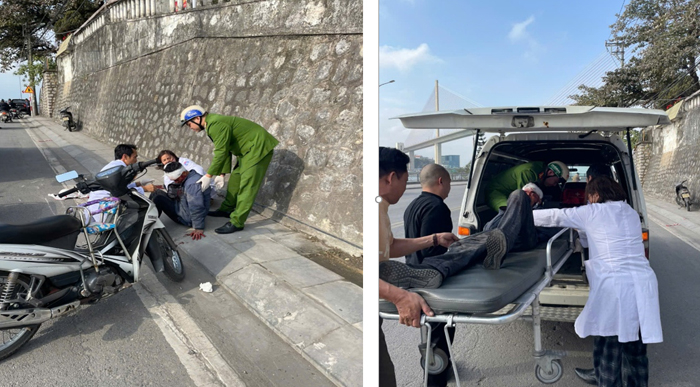 Cán bộ Công an kịp thời cứu giúp người bị tai nạn giao thông  -1