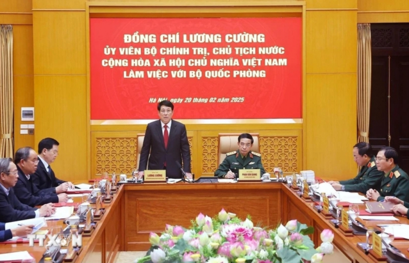 Chủ tịch nước Lương Cường làm việc với Bộ Quốc phòng -0