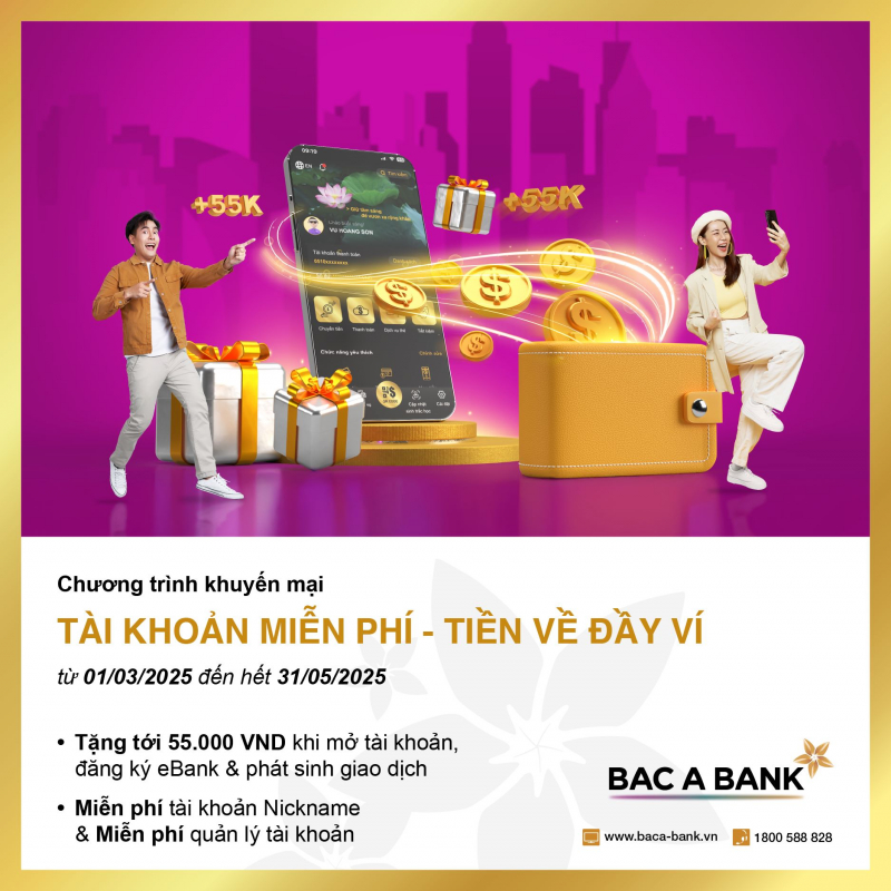 Mở tài khoản miễn phí, nhận tiền về đầy ví cùng BAC A BANK -0