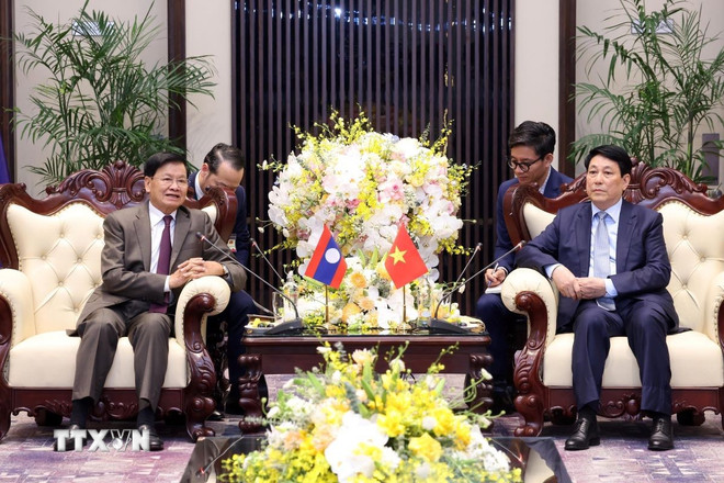 Chủ tịch nước Lương Cường tiếp Tổng Bí thư, Chủ tịch nước Lào -0