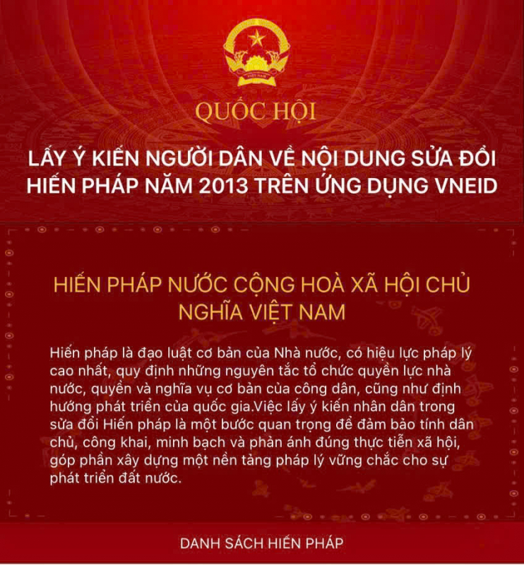 Các thao tác trên ứng dụng VNeID về Dự thảo sửa đổi, bổ sung một số điều của Hiến pháp năm 2013 -0