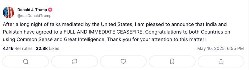 Tổng thống Trump cập nhật diễn biến mới nhất về tình hình Ấn Độ - Pakistan -0