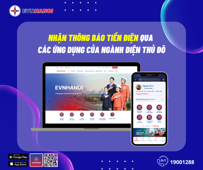 Nhận thông báo tiền điện tự động qua hệ sinh thái chăm sóc khách hàng EVNHANOI -0
