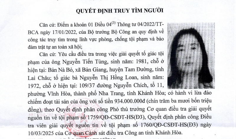 Công an truy tìm người phụ nữ có dấu hiệu lừa đảo gần 1 tỷ đồng -0