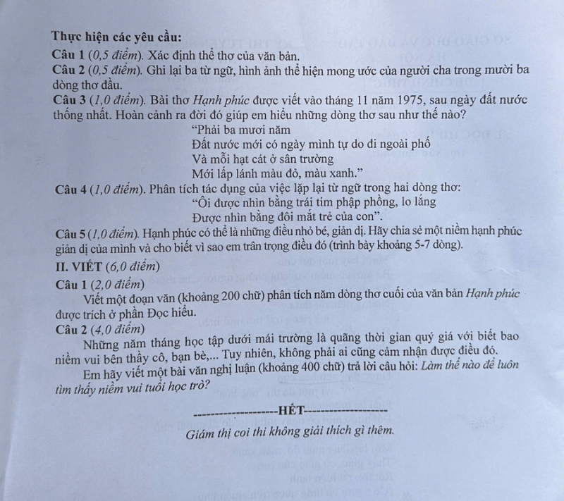 Giáo viên, học sinh nói gì về đề thi môn Ngữ văn lần đầu tiên thi theo chương trình mới? -0