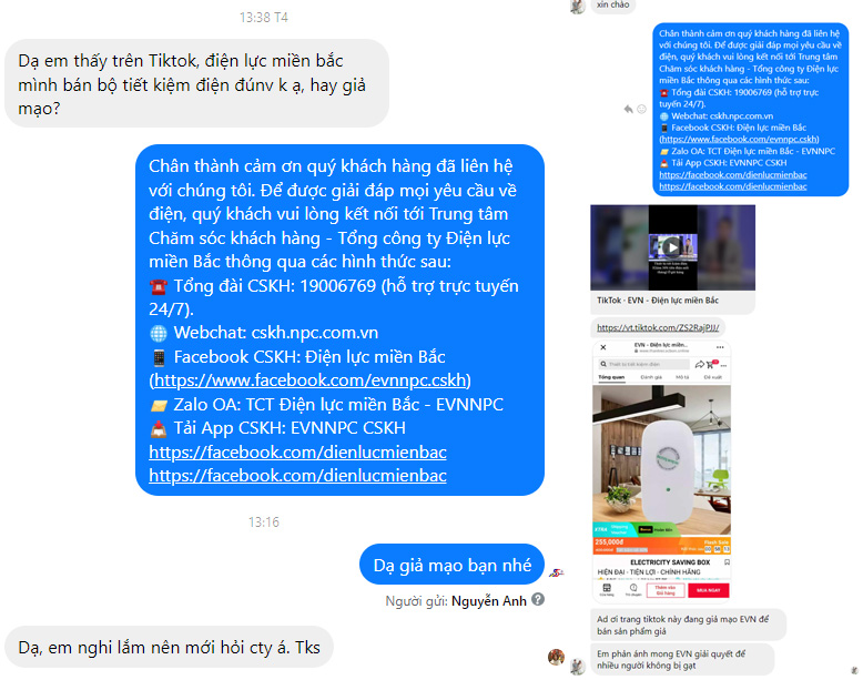 EVNNPC cảnh báo bị mạo danh để lừa đảo trên Tiktok -0