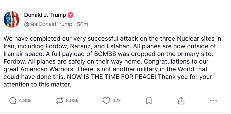 Ông Trump tuyên bố tấn công các địa điểm hạt nhân của Iran -0