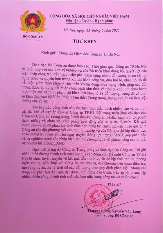 Bí thư Thành ủy Hà Nội, lãnh đạo Bộ Công an và Bộ Tài chính gửi Thư khen Công an thành phố khám phá nhiều chuyên án lớn -0
