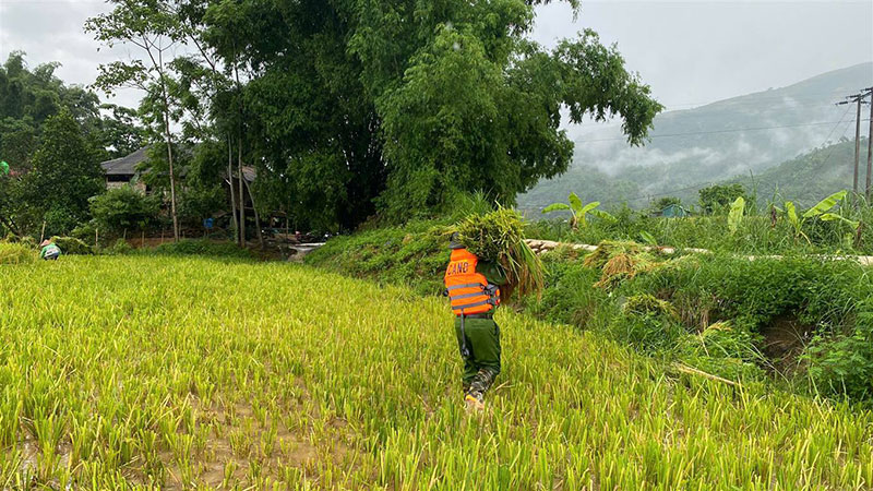 Công an xã Dương Quỳ chủ động ứng phó, giúp dân khắc phục hậu quả mưa lớn -1