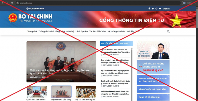 Cảnh báo giả mạo Cổng thông tin điện tử Bộ Tài chính để lừa đảo -0