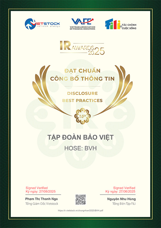 Bảo Việt - doanh nghiệp duy nhất trong ngành bảo hiểm được vinh danh liên tiếp trong “Danh sách 50 công ty niêm yết tốt nhất Việt Nam” (2013-2025) -0