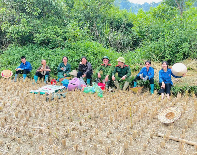 Lạng Sơn: Công an xã Tân Văn phối hợp hỗ trợ người dân thu hoạch lúa mùa vụ -4