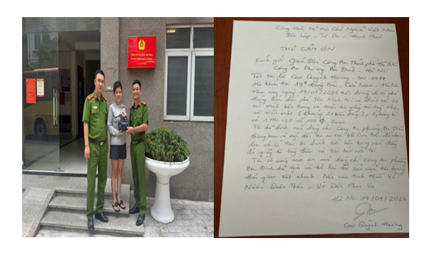 Hà Nội: Công an phường Ba Đình trả lại tài sản cho người đánh rơi -0