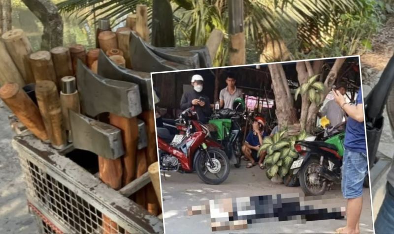 Nam thanh niên có biểu hiện bất thường lấy dao của người bán dao dạo tự đâm mình -0