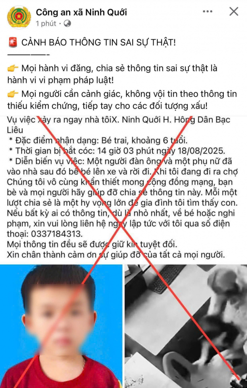 Công an xã ở Cà Mau phản bác tin đồn bé trai 6 tuổi bị bắt cóc -0