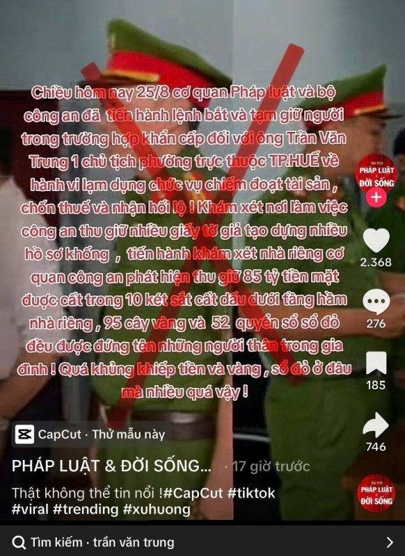 Chủ tịch phường ở Huế bị bắt cùng nhiều vàng và sổ đỏ là tin giả -0
