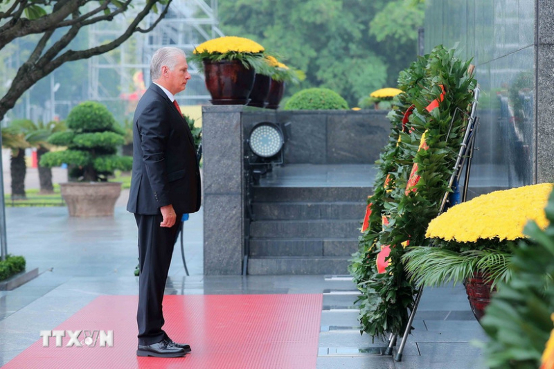 Chủ tịch nước Cộng hòa Cuba đặt vòng hoa tưởng niệm Chủ tịch Hồ Chí Minh -0