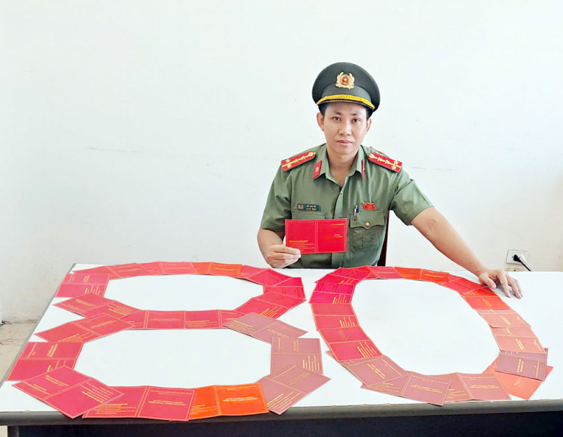 Đại úy Công an vẽ “lá cờ Tổ quốc và số 80” từ 34 Giấy chứng nhận hiến máu tình nguyện -0 Đại úy Công an vẽ “lá cờ Tổ quốc và số 80” từ 34 Giấy chứng nhận hiến máu tình nguyện -0