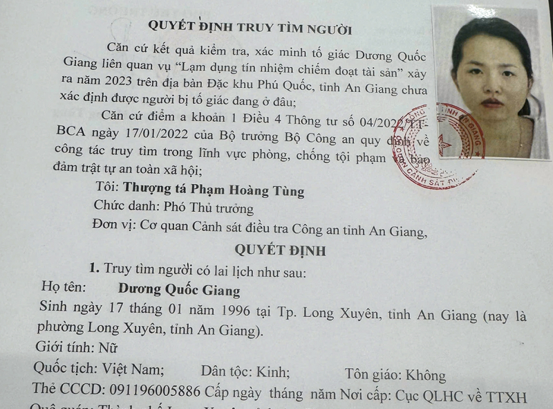 Truy tìm chủ hụi ở Phú Quốc bị tố lạm dụng tín nhiệm chiếm đoạt tài sản -0
