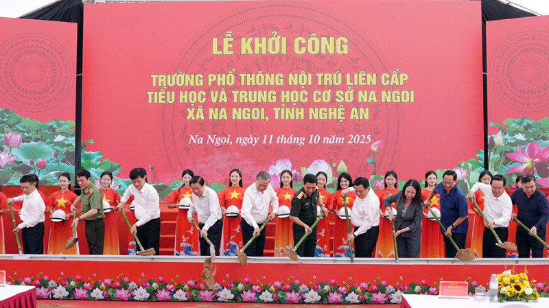 Tổng Bí thư Tô Lâm dự lễ khởi công trường nội trú liên cấp Na Ngoi, tỉnh Nghệ An -0