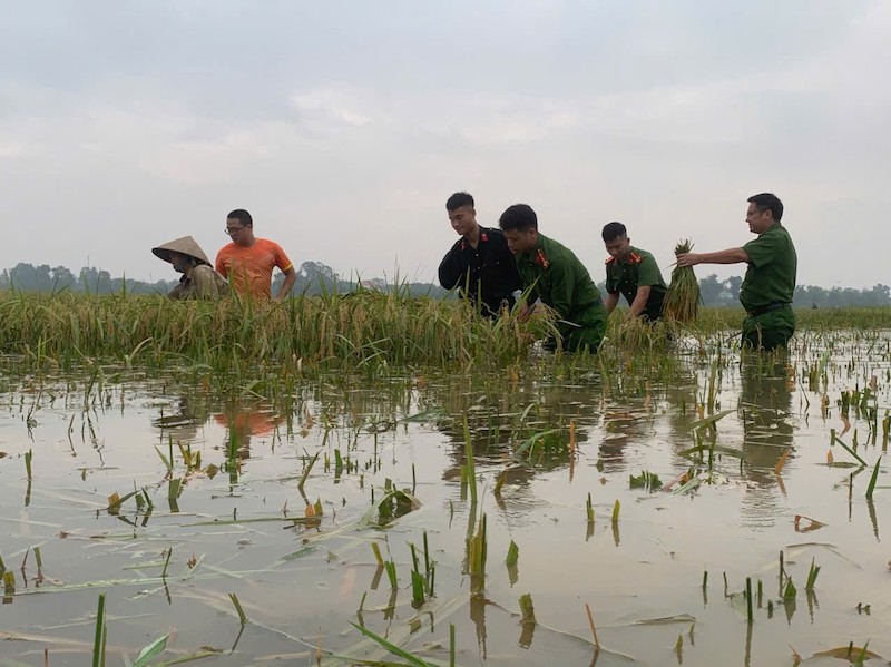 Công an TP Hà Nội phối hợp, hỗ trợ nhân dân khắc phục hậu quả sau mưa lũ -1