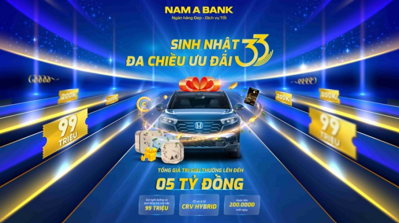 Sinh nhật 33 năm Nam A Bank: Hoàn tiền mỗi ngày, cơ hội trúng xe Honda CR-V trị giá 1,3 tỷ đồng -0