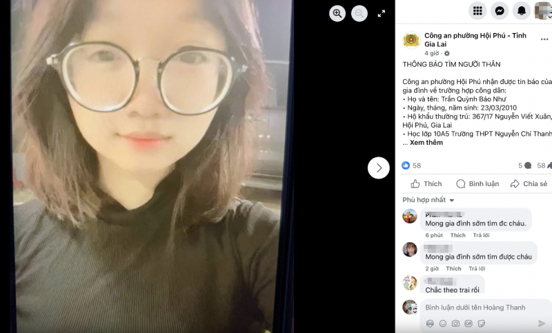 Công an phát thông báo tìm nữ sinh lớp 10 mất tích sau khi đi học -0