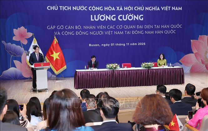 Chủ tịch nước gặp mặt Cộng đồng người Việt Nam tại Đông Nam Hàn Quốc -0
