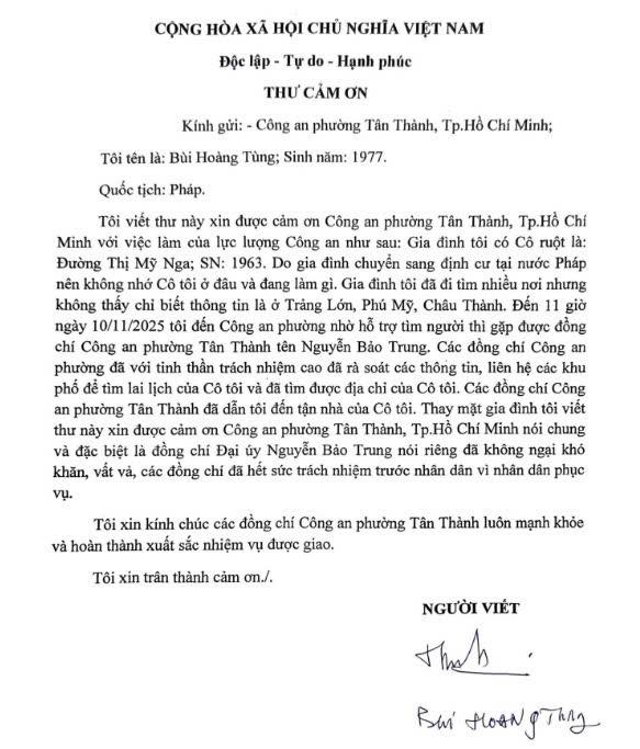 Công an phường Tân Thành hỗ trợ một người Pháp gốc Việt tìm lại người thân sau 13 năm mất liên lạc -0