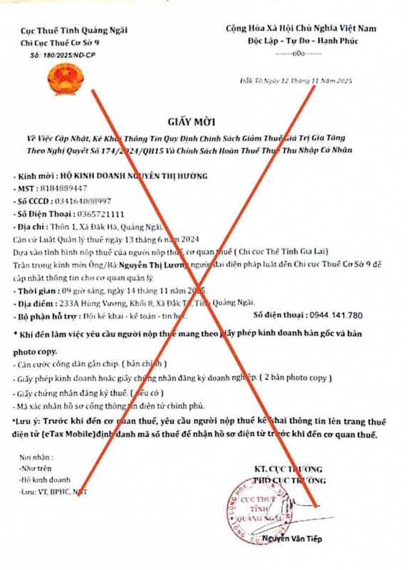 Quảng Ngãi: Xuất hiện thủ đoạn giả mạo văn bản của cơ quan thuế để lừa đảo -0