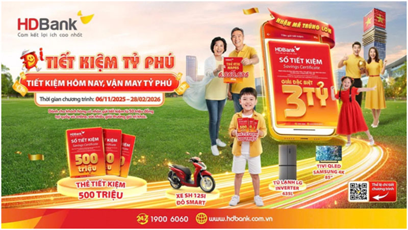 Gửi tiết kiệm HDBank với chương trình “Tiết kiệm Tỷ phú” giải thưởng tới 3 tỷ đồng -0